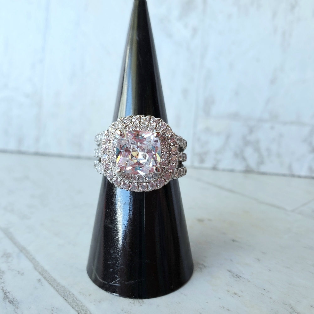 Double halo cushion cut engagement ring